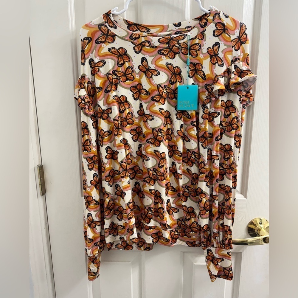 Posh Peanut Bowie Adult Orange and White Butterfly pullover sweater